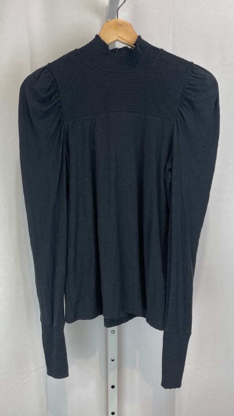 NATION LTD Zahara Puff Shoulder Long Sleeve Mock Neck Top Pima Cotton Black S